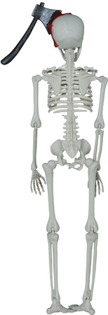 DEKORACJA WISZĄCY SZKIELET Z SIEKIERĄ W GŁOWIE 40 CM