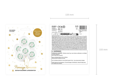 BALONY 30 CM PIERWSZA KOMUNIA ŚWIĘTA 6 SZT.