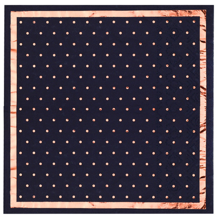 ZESTAW GRANATOWE TALERZYKI+KUBECZKI+SERWETKI W KROPKI RÓŻOWE ZŁOTO