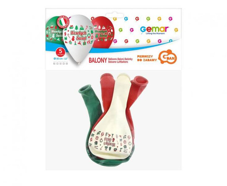 BALONY WESOŁYCH ŚWIĄT 3 KOLORY 30CM / 5 szt.