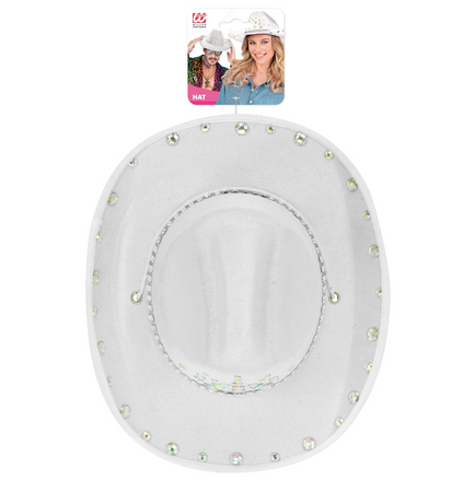 KAPELUSZ KOWBOJSKI BIAŁY Z DIAMENCIKAMI