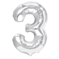 BALON FOLIOWY 70 CM CYFRA 3 SREBRNY