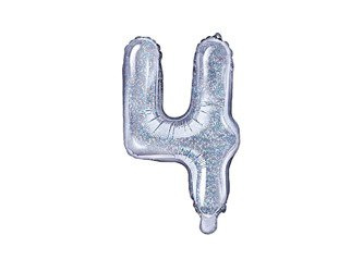 BALON FOLIOWY 35cm, CYFRA 4 HOLOGRAFICZNY