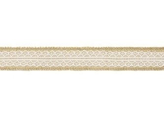 TAŚMA JUTOWA Z BIAŁĄ KORONKĄ, 4 x 500cm