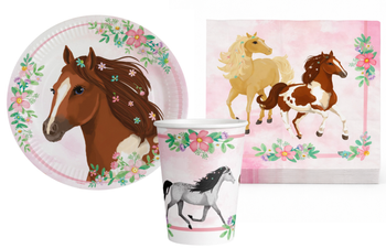ZESTAW KONIE TALERZYKI+KUBECZKI+SERWETKI