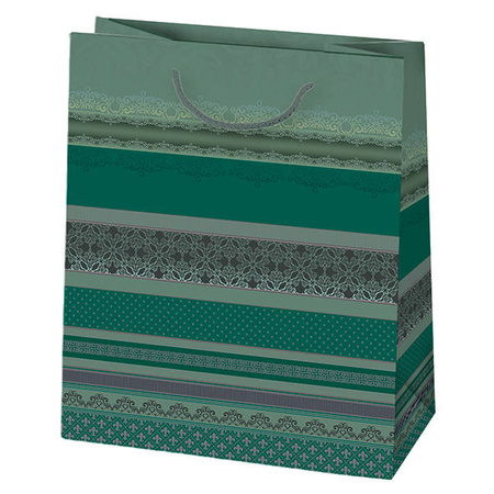 TORBA NA PREZENTY ORNAMENT CIEMNA ZIELEŃ 19X23X10,5 CM