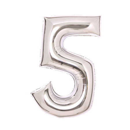 BALON FOLIOWY CYFRA 5 SREBRNY 66 CM