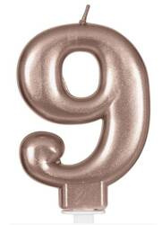 ŚWIECZKA URODZINOWA 9 RÓŻOWE ZŁOTO