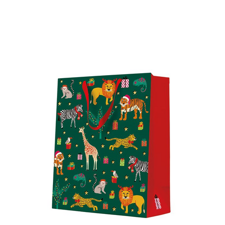 TORBA PREZENTOWA ŚWIĄTECZNE ZWIERZĘTA ZIELONA 26 X 33 X 13 CM 