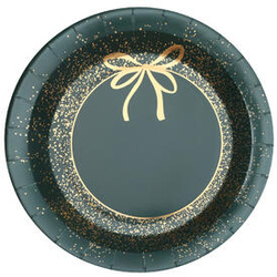 Talerzyki papierowe Złota kokardka ciemna zieleń 23 cm 10 szt.