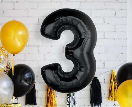 BALON FOLIOWY CYFRA 3 CZARNA 92 CM