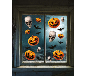 DEKORACJA NA OKNO DYNIE I CZASZKI 30 X 40 CM