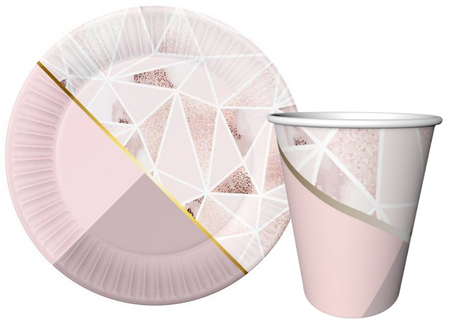 ZESTAW RÓŻ FIOLET ORNAMENT TALERZYKI+KUBECZKI