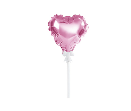 Balon foliowy na patyczku serce różowy 10 cm