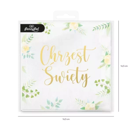 SERWETKI BIAŁO-ZIELONE 33x33cm CHRZEST ŚW. 10 SZT.