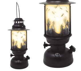 CZARNY LAMPION ZE ŚWIECĄCĄ ŚWIECZKĄ 30 CM