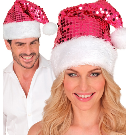 CZAPKA MIKOŁAJA Z CEKINAMI RÓŻOWA