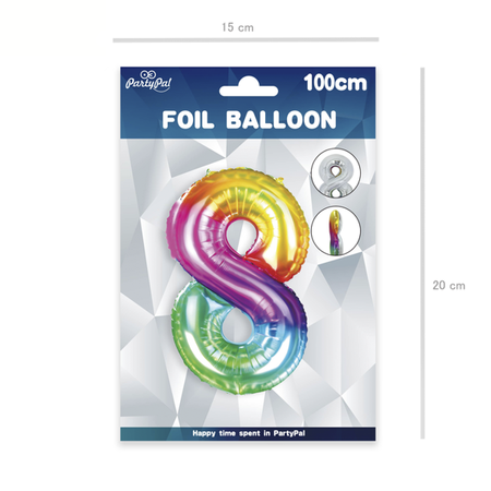 BALON FOLIOWY 100CM CYFRA 8 TĘCZOWY