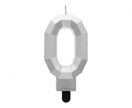 ŚWIECZKA CYFRA 0 DIAMENT METALIK SREBRNY 7,6 CM