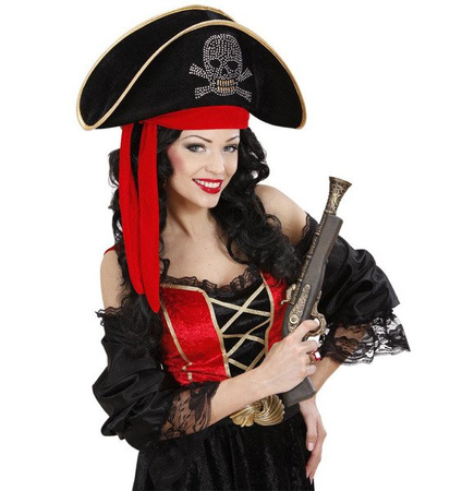 CZAPKA Z CEKINOWĄ CZASZKĄ PIRATA Z SZARFĄ 