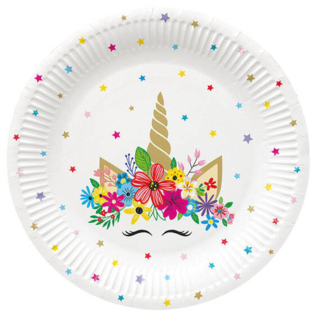 TALERZYKI PAPIEROWE JEDNOROŻEC 23 CM 8 SZT