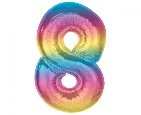 BALON FOLIOWY CYFRA 8 TĘCZA TĘCZOWY 92 CM