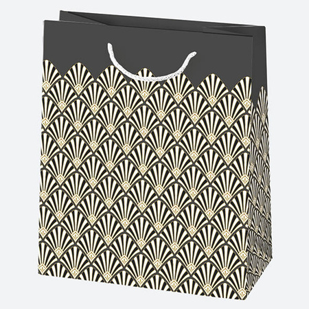 TORBA NA PREZENTY BIAŁO-CZARNY WZÓR 19X23X10,5 CM