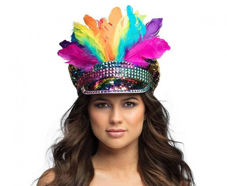Czapka rainbow z piórami