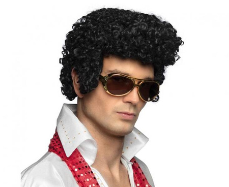 Peruka Elvis czarna loczki czarne krótkie włosy