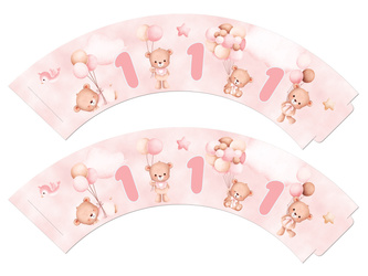 PAPILOTKI MISIE Z BALONIKAMI RÓŻOWE ROCZEK 6 SZT