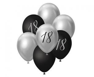 BALONY SREBRNO CZARNE 18 STKA 7 SZT 30 CM