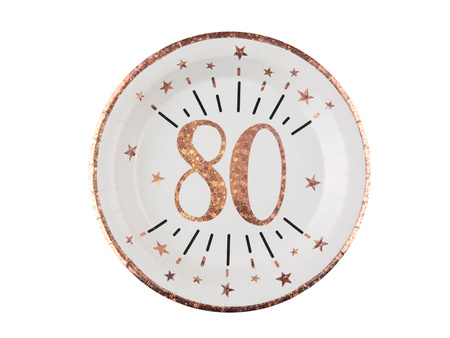 TALERZYKI PAPIEROWE 80 URODZINY RÓŻOWE 23 CM 10 SZT.