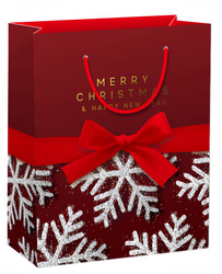 TOREBKA PREZENTOWA ŚWIĄTECZNA BORDOWA SREBRNA 32 X 26 X 16 CM