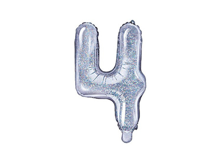 BALON FOLIOWY 35cm, CYFRA 4 HOLOGRAFICZNY