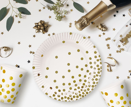 KUBECZKI PAPIEROWE BIAŁE GROSZKI ZŁOTE 250 ML 6 SZT