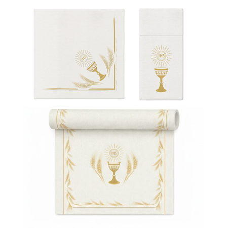 ZESTAW AIRLAID KOMUNIA BIEŻNIK+SERWETKI+SERWETKI NA SZTUĆCE