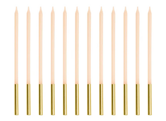 ŚWIECZKI URODZINOWE GŁADKIE BEŻOWY 14 CM 12 SZT