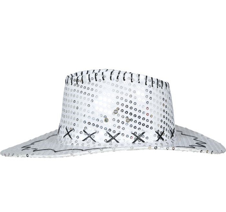 KAPELUSZ KOWBOJSKI CEKINOWY SREBRNY