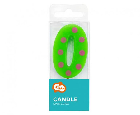 ŚWIECZKA URODZINOWA CYFRA 0 ZIELONA W GROCHY 6 CM