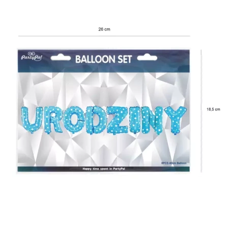 BALON FOLIOWY NAPIS URODZINY TURKUSOWY GWIAZDKI 40CM