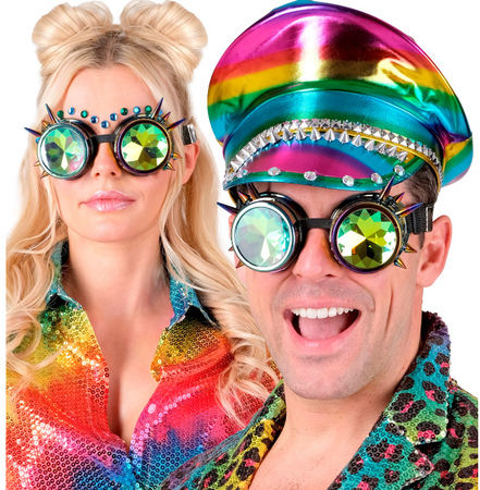 OKULARY STEAMPUNK DISCO WIELOKOLOROWE