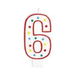 ŚWIECZKA URODZINOWA CYFRA 6 KROPKI 11cm
