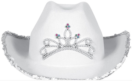 BIAŁY KAPELUSZ KOWBOJSKI Z DIADEMEM