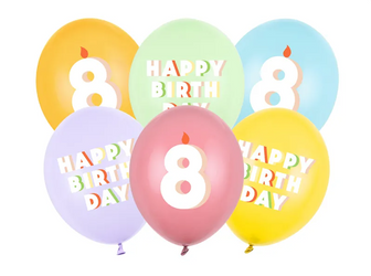 BALONY LATEKSOWE HAPPY BIRTHDAY 30 CM 6 SZT CYFRA 8
