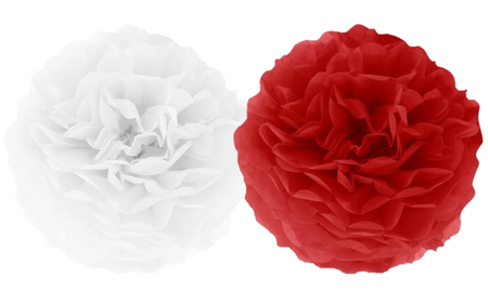 ZESTAW POMPONÓW BIBUŁOWYCH BIAŁO-CZERWONE 2 SZT