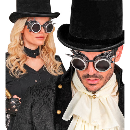 OKULARY GOGLE STEAMPUNK CZARNO-SREBRNE 