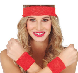 ZESTAW OPASEK CZERWONE ŚCIĄGACZE Z FROTKI LATA 90