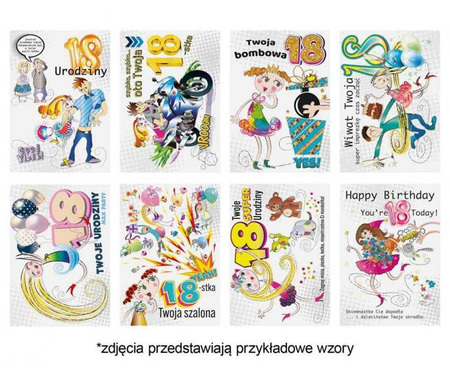 Laurka z brokatem B6B 117x167 Urodziny 18-stka zest. 643 Grafika - Chłopak, Dziewczyna, Humor