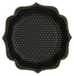 TALERZYKI PAPIEROWE ZŁOTE KROPKI CZARNE 21 CM 10 SZT