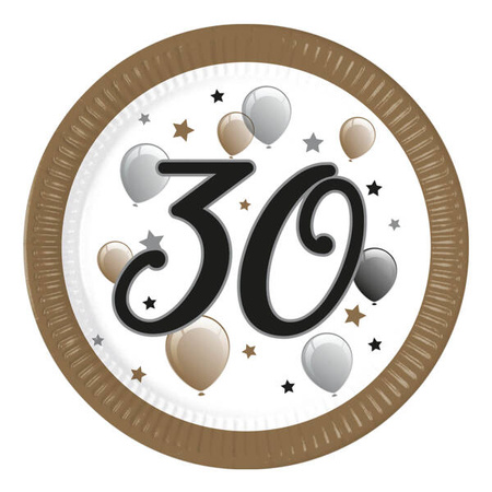 TALERZYKI PAPIEROWE 30 URODZINY MILESTONE 23 CM 8 SZTUK 